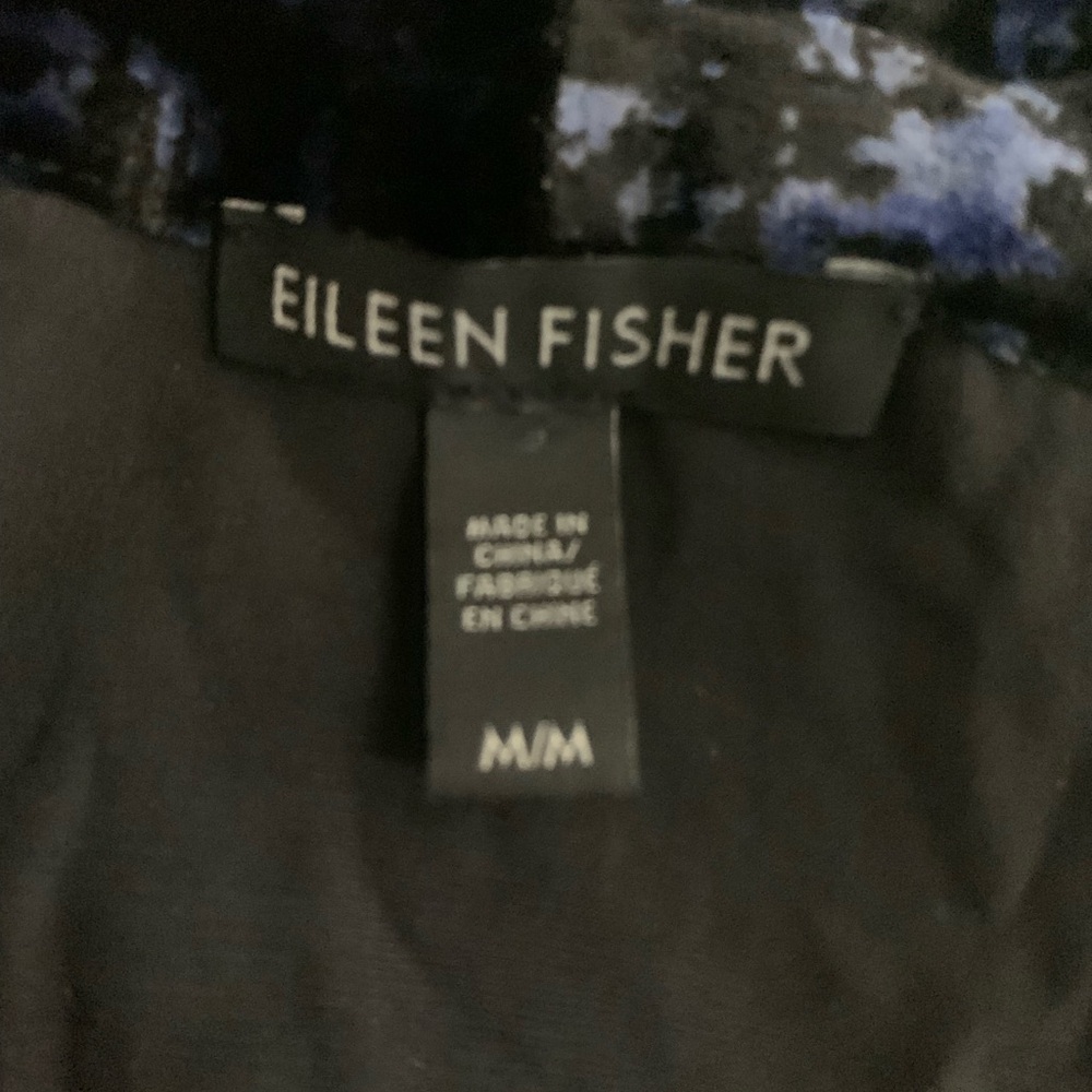 Eileen Fisher Women’s Medium Black & Blue Velvet Silk Rayon Open Front Cardigan - Picture 5 of 7